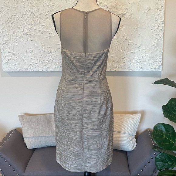 Eliza J Jewel Embellished Illusion Metallic Sheath Sleeveless Dress Taupe Sz 6 - Picture 3 of 10
